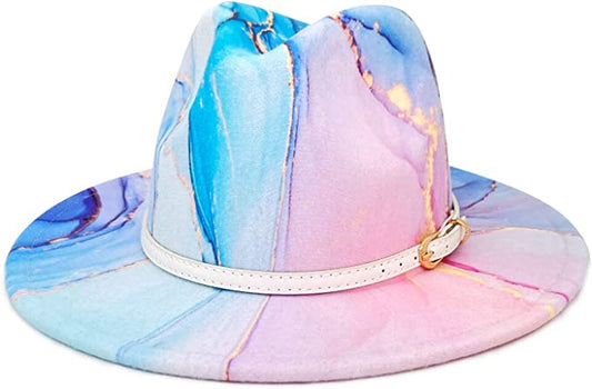 Blue and Pink Swirl hat with belt