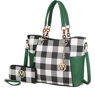 Green, White and Black Checkered Purse