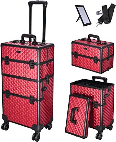 Large Red Rolling Makeup Case