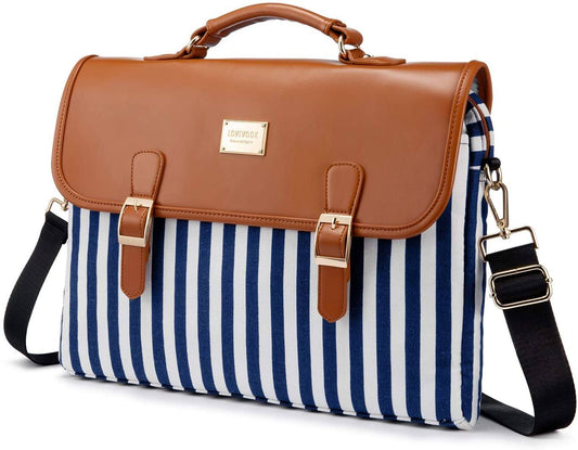 Blue, Tan and White Stripped Women's Brief Case