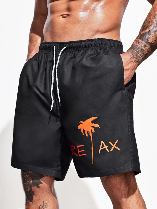 Orange and Black Men Swim Trunks